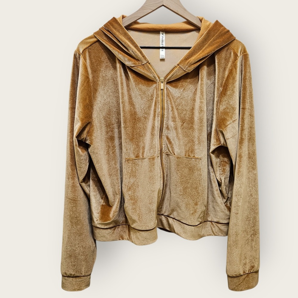 Fabletics Velour Full‎ Zip Hoodie Jacket Gold Tan Lounge Athleisure Womens XXL